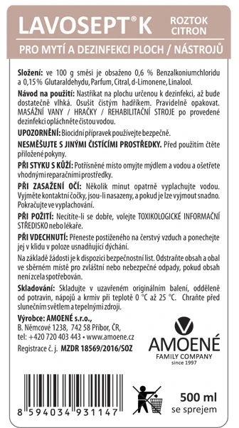 LAVOSEPT ROZTOK NA NÁSTROJE/PLOCHY 500ML LEMON