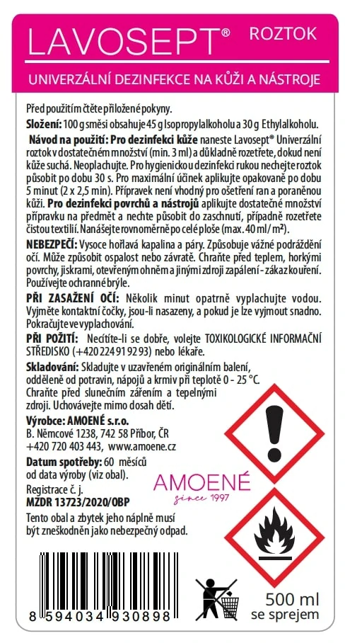 LAVOSEPT ROZTOK UNIVERZÁL NA KŮŽI/NÁSTROJE 500ML PLUM