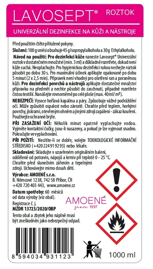 LAVOSEPT ROZTOK UNIVERZÁL NA KŮŽI/NÁSTROJE 1000ML 
